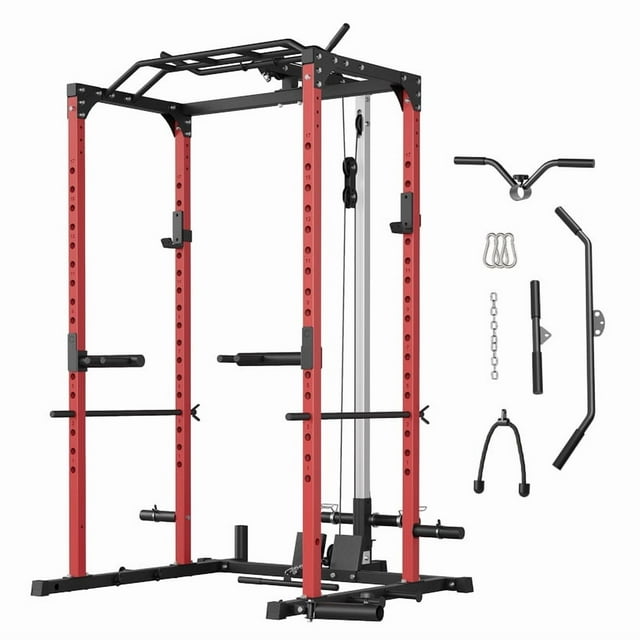 Power Cage, Multifunctional Power Rack for Home Gym, Squat Rack with LAT Pulldown, & Pull-Up Bar, 1600LBS Capacity, Strength Training Equipment with More Attachments