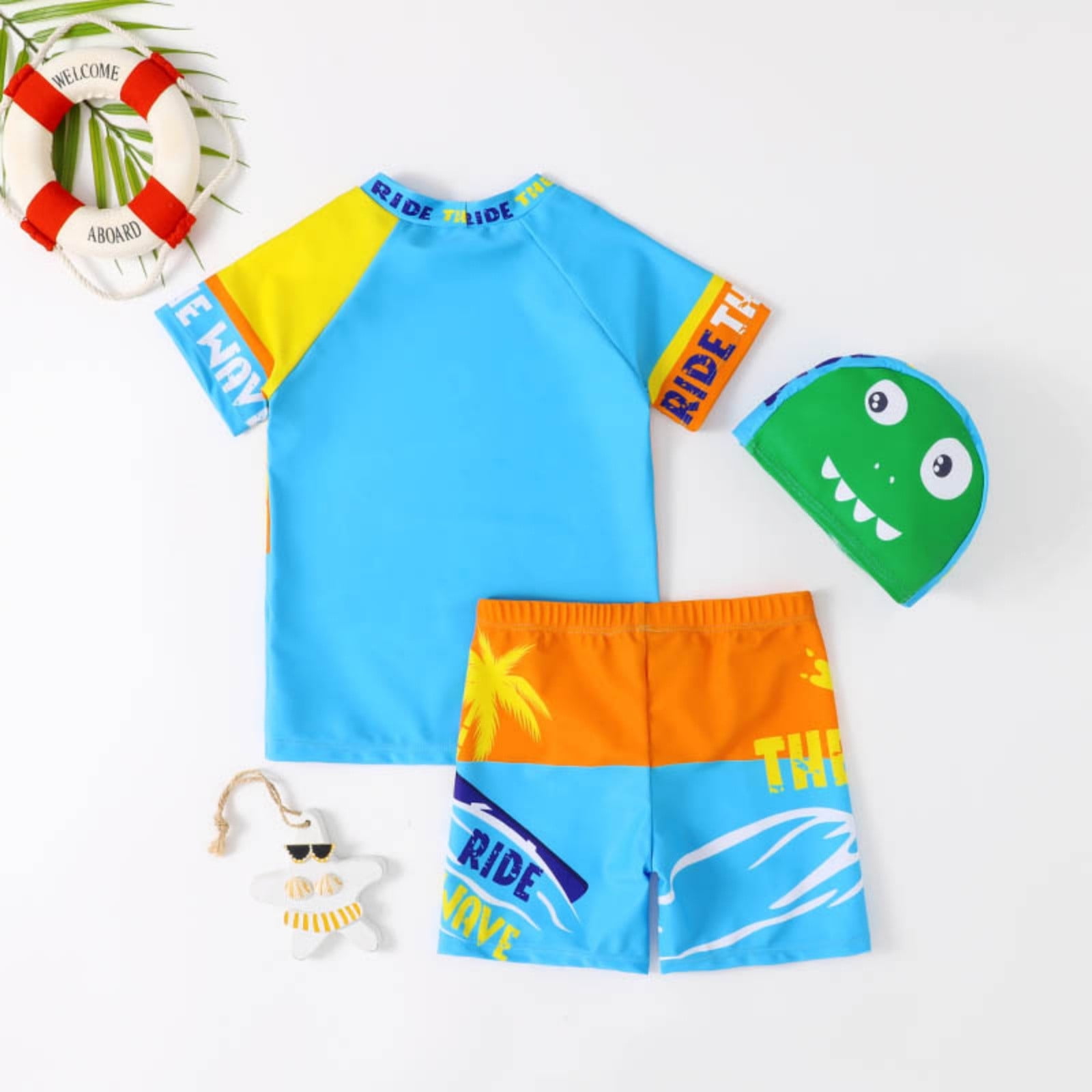 Maillot De Bain 2 Pièces Garçon - T-shirt Manches Longues UV 50+ & Short De Bain