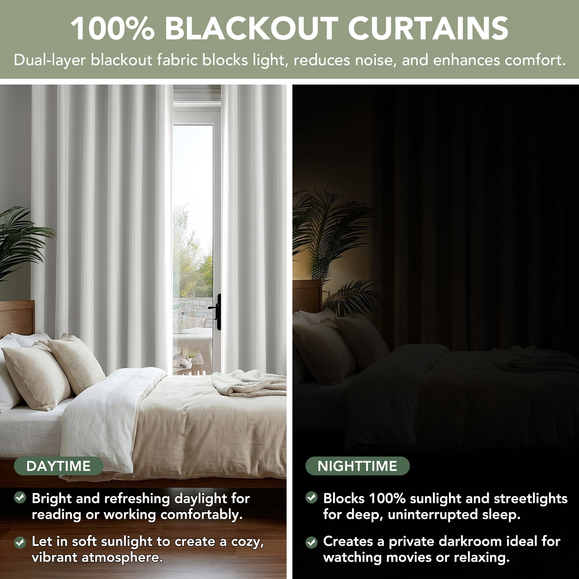 Deconovo Linen Textured 100% Blackout Drapes, Thermal Insulated Back Tab, 2 Panels, Cream, 52" x 84"