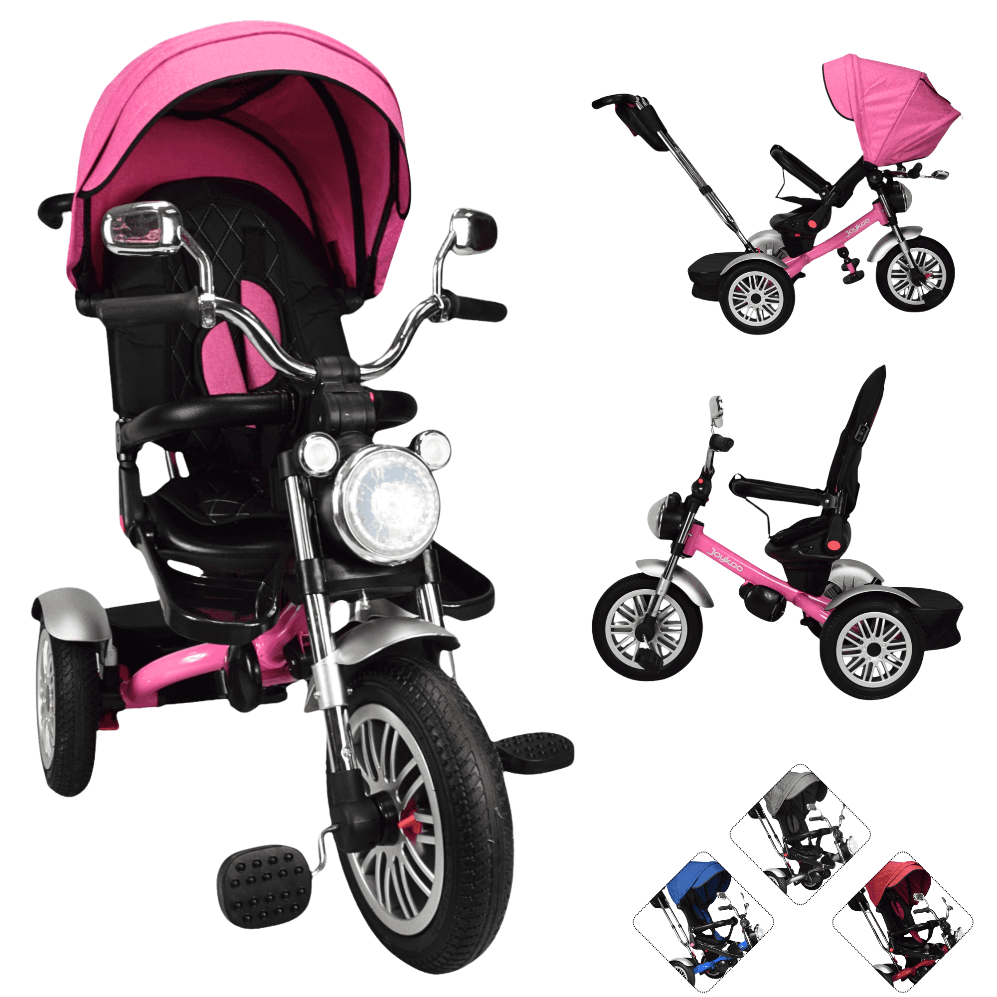 Triciclo para Niños JOYKOO Reclinable Giratorio 360 Rosa Bodega