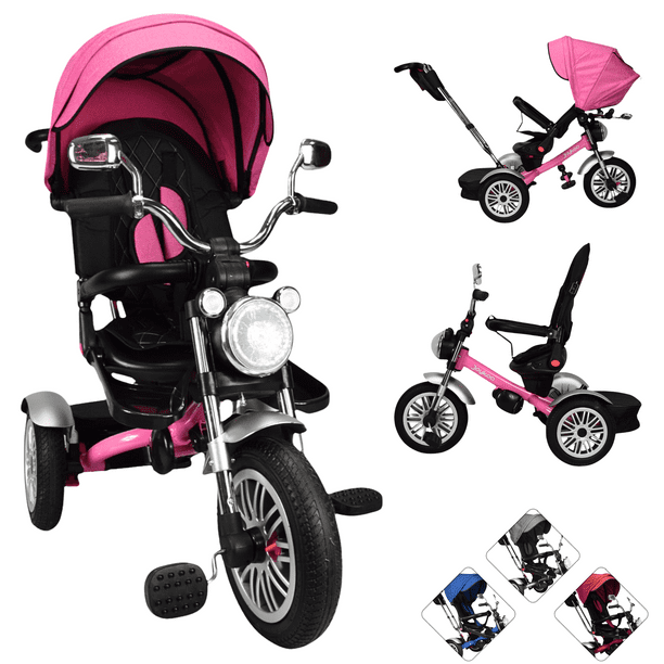 Triciclo para Niños JOYKOO Reclinable Giratorio 360 Rosa