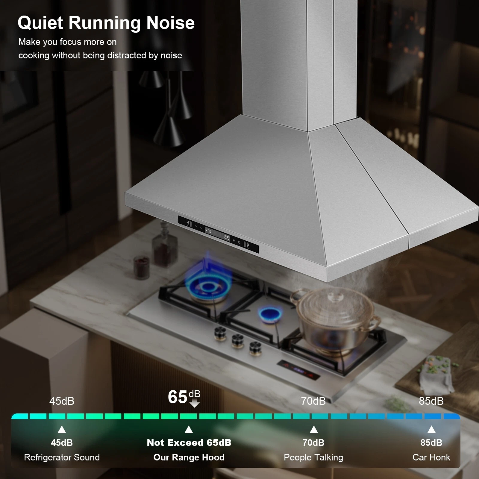 30 inch Island Range Hood 700 CFM Powerful Kitchen Vent Hood with Gesture Sensing & Touch Control 4 LED Lights