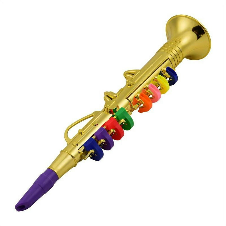 Kids Saxophone Toy Musical Wind Instruments Plastic 8 Rhythms Metallic  Golden Saxophone for Kids Early Educational Toy Performance Prop