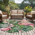 thumbnail image 4 of Pink Flamingo Round Area Rug 5Ft Washable Circle Rugs for Living Room Bedroom, Summer Tropical Watercolor Plants Green Leaves Non-Slip Carpet Floor Mats Indoor Outdoor Carpet Runner Home Decor, 4 of 8
