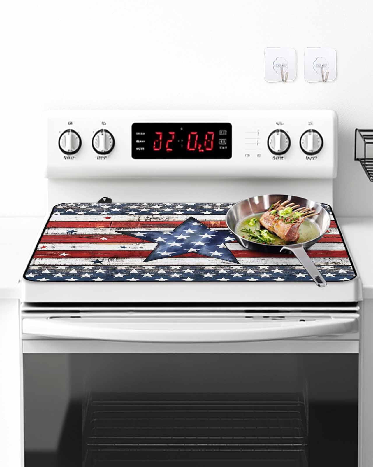 Stove Top Covers for Electric Stove 24x21 Inches, 4th of July Star Heat Insulation Fireproof Glass Cooktop Protector, Independence Day American Flag Vintage Countertop Stovetop Cover for Kitchen