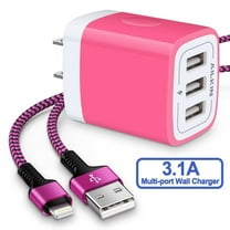 AILKIN Compatible with iPhone Charger Fast Charging with 1Pack Usb A Light-ning Cords 3ft Cords Three Port Charger Blocks Compatible with iPhone 14/13/12/11,Pink