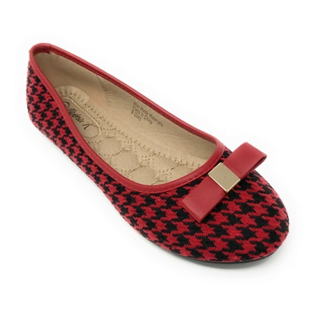 

Victoria K Women s Houndstooth Solid Bow Ballerina Flats
