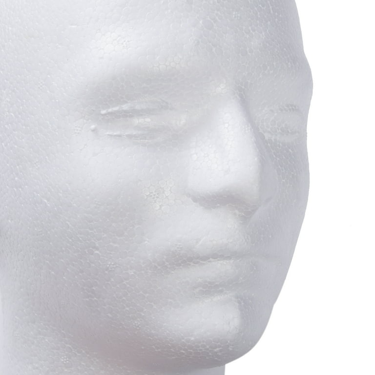 Basic Male Styrofoam Head Display White measuring 12Tall. Simple way to  show off hats, wigs and any head gear.