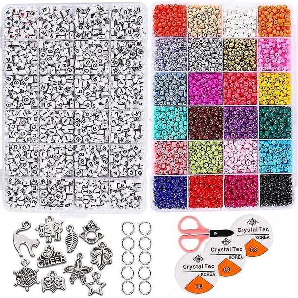Kit de fabricación de pulseras con cuentas, cuentas de arroz de cristal, cuentas de letras inglesas para pulsera, 5000 Uds.