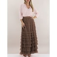 thumbnail image 4 of Yunliwuli Women's Long Skirt Multilayer Mesh Pleated High Waist High Stretch Elegant Solid Color Cake Skirt, 4 of 8