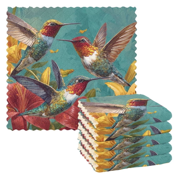 6 Pieces of Kitchen Towels 11x11Inch Kitchen Dish Cloths Kitchen Dish Towels Reuseable Cleaning Cloths Two Hummingbirds