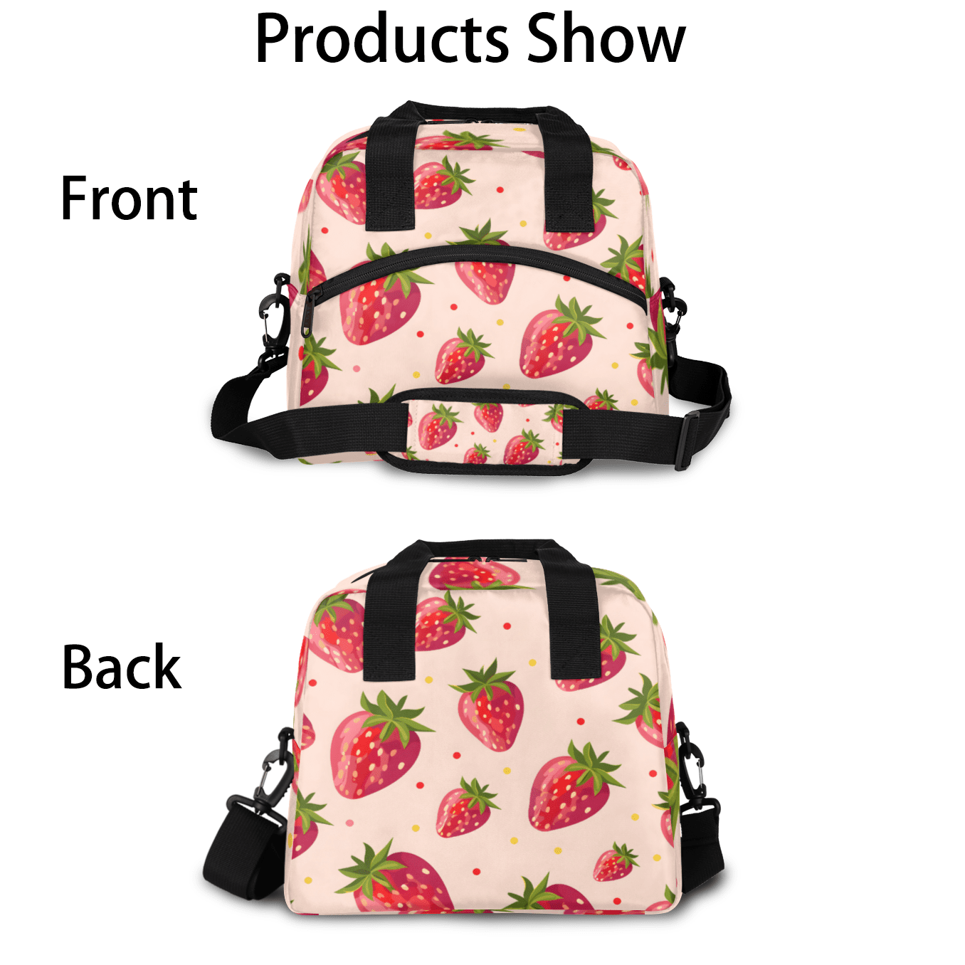Herdesigns Strawberry Insulated Lunch Bag for Women Men Adults Large Reusable Lunch Box Strawberries Leakproof Cooler Tote Bags with Adjustable Shoulder Strap