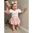 thumbnail image 6 of BemeyourBBs Newborn Baby Girl Litter Sister Outfits Infant Baby Girl Summer Clothes Letter Flower Watermelon Embroidery Short Sleeve Romper Elastic Waist Ruffles Skorts Skirt Headband Set, 6 of 9