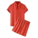 thumbnail image 5 of Conjuntos de lino para hombres INSPIRE CHIC con cuello de banda, camisa de botones de manga corta y pantalones cortos de playa sólidos 2XL color rojo ladrillo, 5 of 6