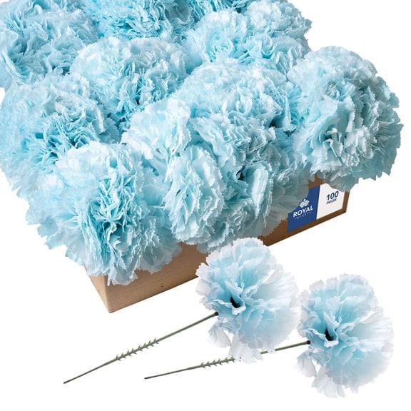 Royal Imports Artificial Carnations, Silk Faux Flowers, for Funeral Arrangements, Wedding Bouquets, Cemetery Wreaths, DIY Crafts - 100 Single 5" Stems - Lite Blue