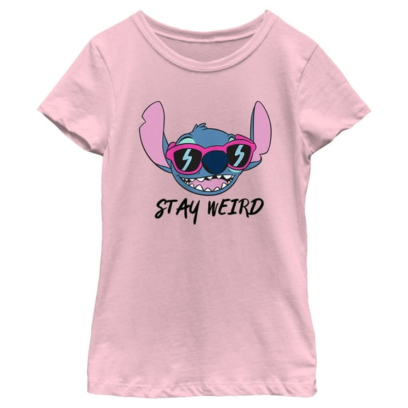 Girl's Lilo & Stitch Stay Weird Sunglasses Stitch Graphic Tee Light Pink Small