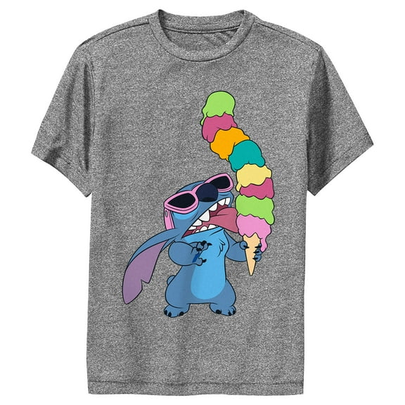 Boy's Lilo & Stitch Ice Cream Lover Stitch  Performance Graphic Tee Charcoal Heather Medium