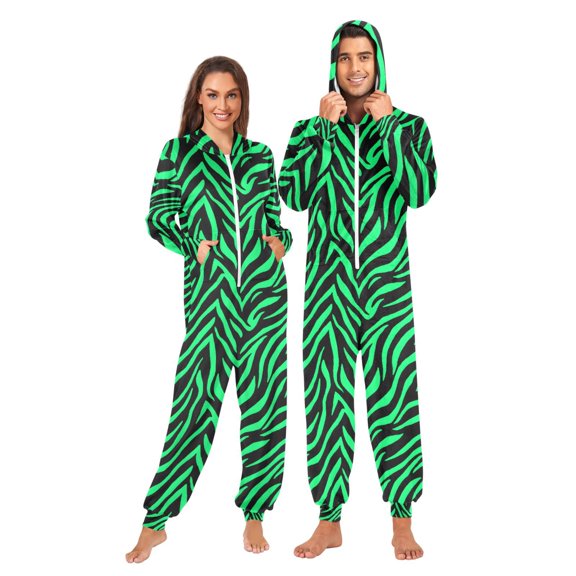 joogoo Zebra Stripes Green Unisex Adults Onesies Pajamas Jumpsuits L