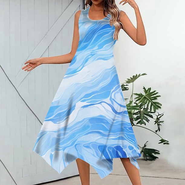 WILLBEST Vestidos De Mujer Vestido Casual De Verano Para Mujer Vestido Largo Sin Mangas Con Dobladillo De Pañuelo Vestido De Playa Con Bolsillos