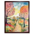 thumbnail image 1 of Countryside Path With Blooming Flowers And Trees Folk Art Landscape Watercolour Painting Art Print Framed Poster Wall Decor 12x16 inch, 1 of 5