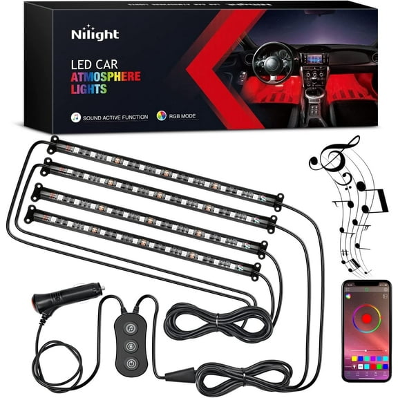 Nilight Car Interior Lights with APP Control 16 Million RGB Colors Strip Lights with Music Sync Mode and Multiple Scene Options for Cars Trucks SUVs