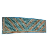 Mogul Home Decor Table Runner Blue Brown Sequin Embroidered Table Decoration Tapestry