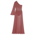 thumbnail image 6 of Lejafay Women Lyrical Dance Dress One Shoulder Flared Sleeve Flowy Split Dress Dusty Pink S, 6 of 7