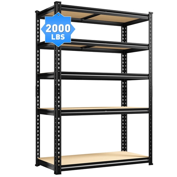 Exenoray Étagère de Rangement à 5 Niveaux, Ajustable, Capacité de 2010 Lb, Étagères de Garage Robustes en Métal, Organisateur Étagère Utilitaire, 15,8 Pouces P x 35,8 Pouces L x 72 Pouces H pour Cuisine Garde-Manger sous-Sol Buanderie, Noir