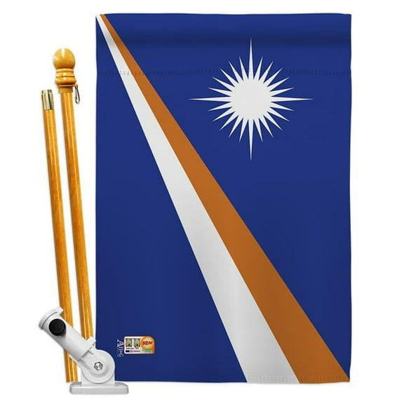 AA-CY-HS-140150-IP-BO-D-US18-AG 28 x 40 in. Marshall Islands Flags of the World Nationality Impressions Decorative Vertical Double Sided House Flag Set & Pole Bracket Hardware Flag Set