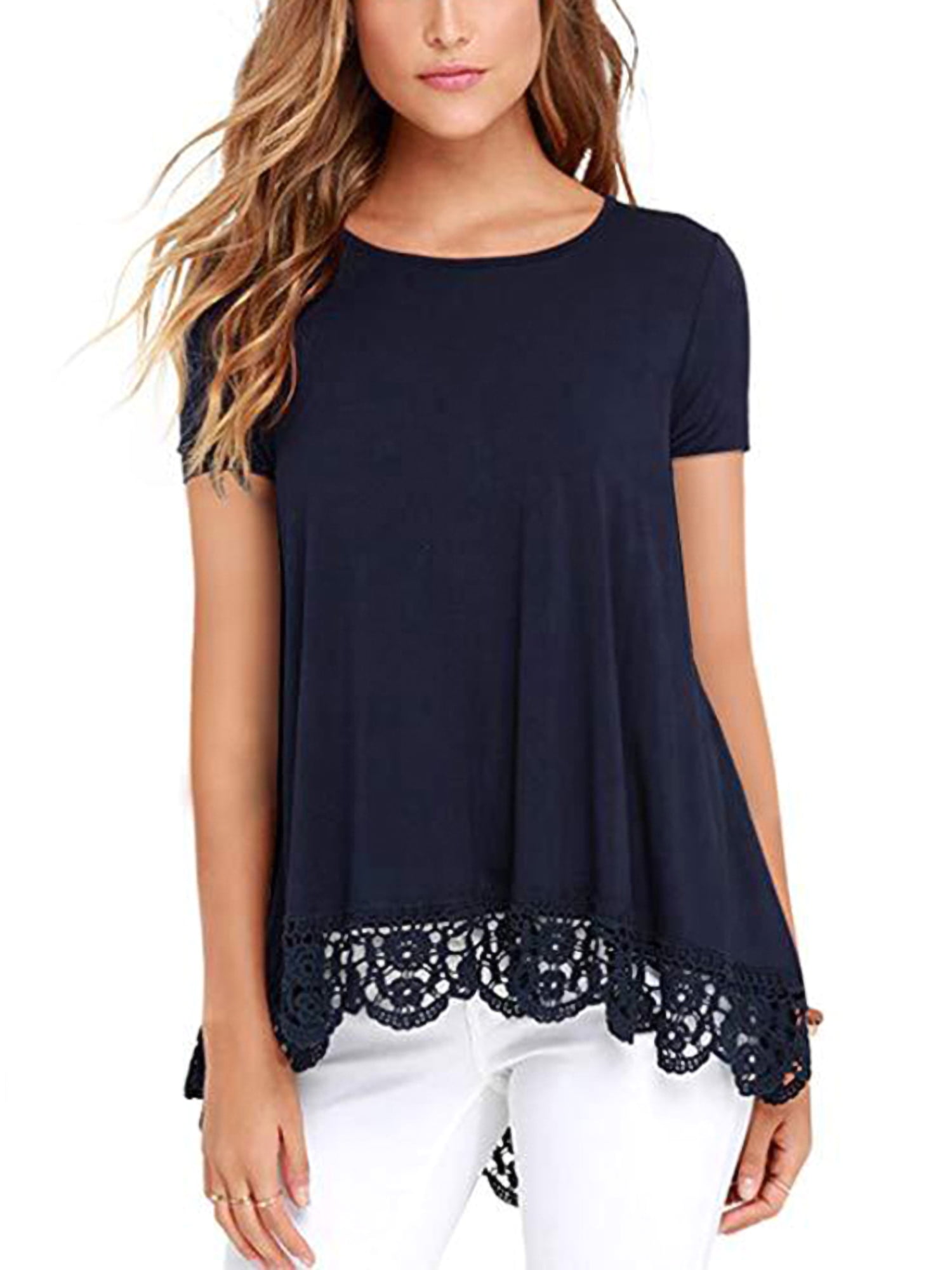 Women's Short Sleeve Lace Tunic Tops 