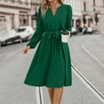 thumbnail image 2 of HAiming Women's V Neck Long Sleeve Midi Dress 2025 Fall Loose Tie Waist Dresses Casual Solid Color a Line Maxi Dress, 2 of 3
