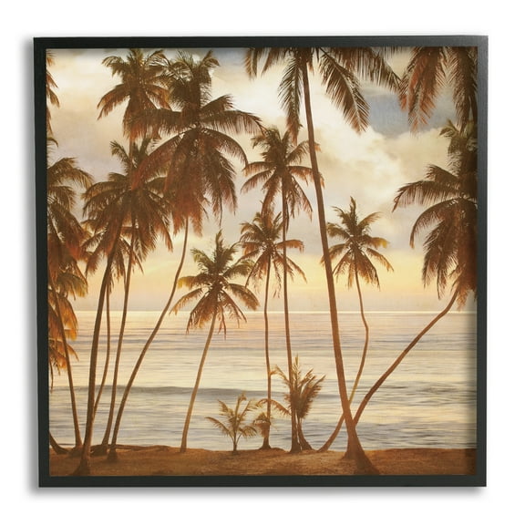 Stupell Industries Tropical Palm Trees Overlooking Warm Ocean View Photograph Black Framed Art Print Wall Art, Design by John Seba