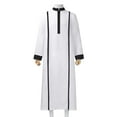 thumbnail image 5 of safuny Men's Muslim Islamic Ramadan Hooded Jubbah Crew Neck Button Holiday Trendy Pullover Solid Drawstring Spring Long Sleeve Fall Tees Saudi Arab Long Kaftan Robe White XL, 5 of 8