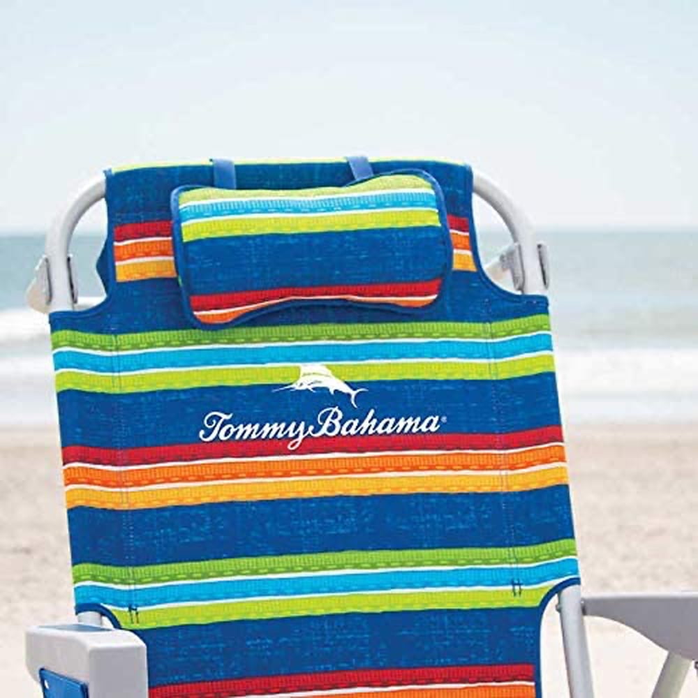 Tommy Bahama Striped Beach Chair with Insulated Cooler and Storage Pouch