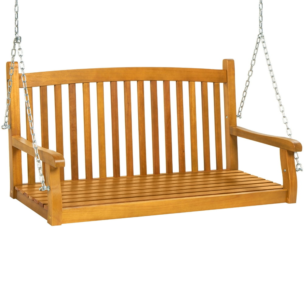Best Choice Products 48in Wooden Curved Back Hanging Porch Swing Bench