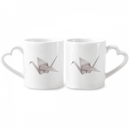 

Geometric Origa Crane Pattern Couple Porcelain Mug Set Cerac Lover Cup Heart Handle