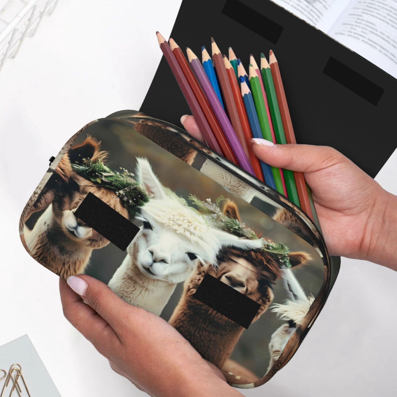 Large-Capacity Flip-Top Double-Layer Pencil Case, Multi-Functional Pocket Pen Case, Durable Stationery Organizer Cute Llamas Alpacas Mysticism (2)