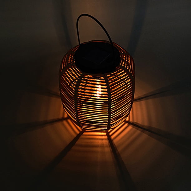Lanterne Solaire Extérieure Suspendue En Rotin - Lampe Décorative Jardin, Patio, Terrasse - Lumière Chaude Tungstène