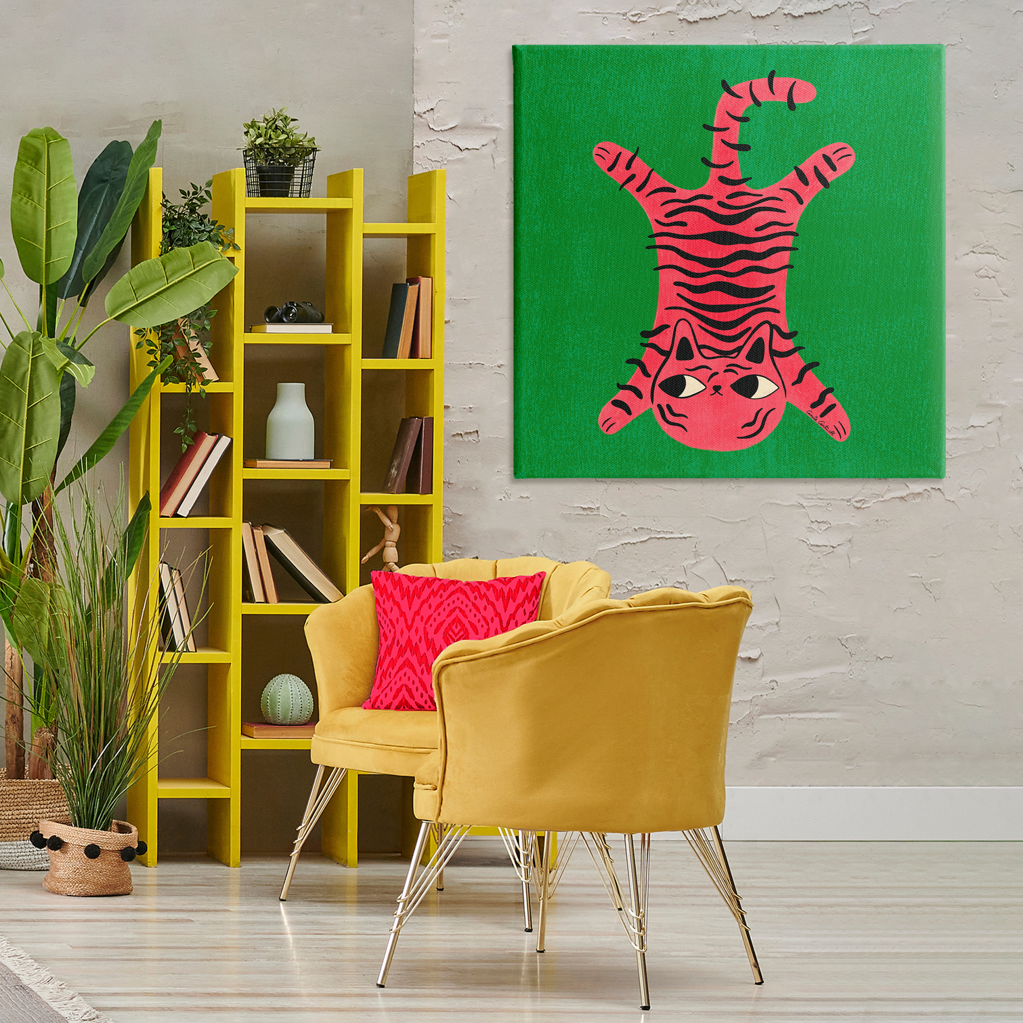 Stupell Industries Funky Retro Cat Pink Animals Painting Wrapped Canvas Art Print Wall Art, 36 x 36