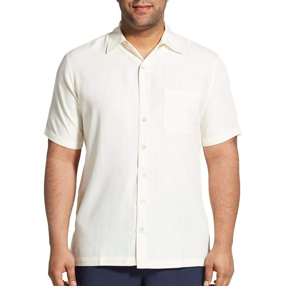 Van Heusen Men's Big and Tall Poly Rayon Short Sleeve Button Down Shirt, Cream Egret, 2X-Large Tall