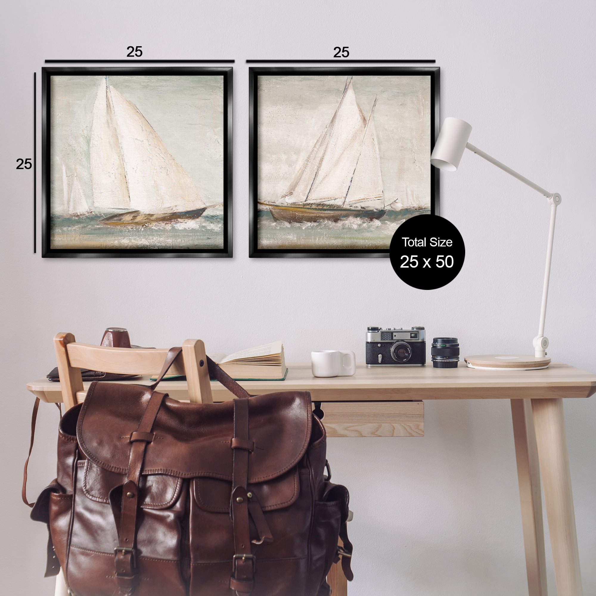 Stupell Industries Tall Ships at Sea Nautical & Beach Painting Black Floater Framed Canvas Art Print Wall Art, 25 x 25, Set of 2