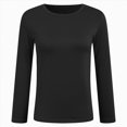 thumbnail image 6 of Towmus Women Long Sleeve Basic Tops Solid Color Fall Shirt Crew Neck Slim Fitted Winter Clothes, Black, L, 6 of 7