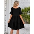thumbnail image 5 of JBXKXYW Dresses for Women 2024 Ladies Summer Casual V Neck Layered Ruffle Hem Pocket A Line Mini Swing Beach Short Sleeve Dress Womens Dresses (Black,L), 5 of 5