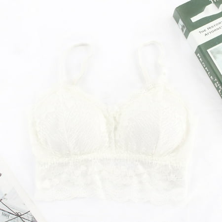 Bigersell Lace Bralettes Women V-Neck Crop Tank Tops Camisole Full-Coverage Wireless Bra Ladies Push-up Bras No Underwire Comfort Soft Padded Bra Sleep Bras Everyday Wire-Free Bras White One Size