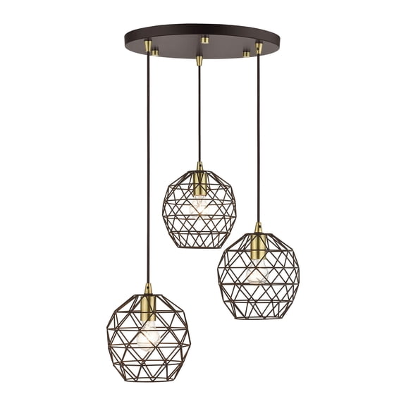 46593-07 Livex Lighting Geometrix - 3 Light Pendant in Geometric Style - 20 Inches wide by 13 Inches high-Bronze Finish