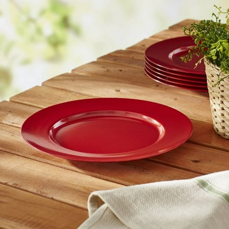 Black Rimmed Dinner Plate - Calypso Basics, 6pc Melamine Dinner Plate Set, Red