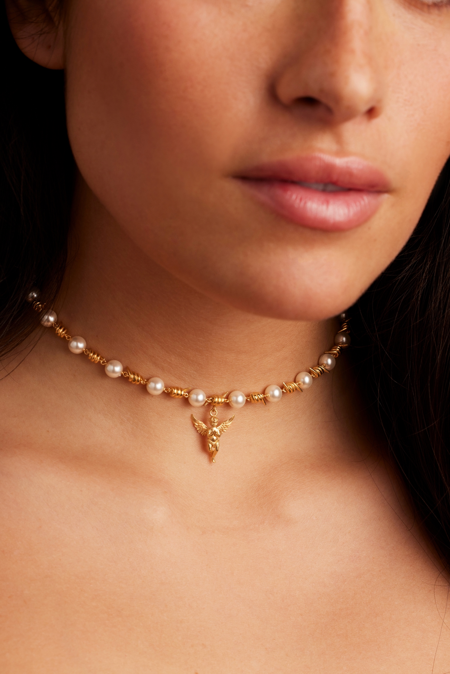 Bella by Thorne Cherub Pearl Adult Necklace, Gold