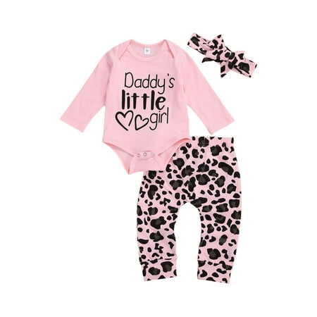 

ZIYIXIN Daddy s Little Girl Newborn Baby Girl Clothes Long Sleeve Romper Leopard Pants Headband 3 Piece Outfits Pink 0-3 Months