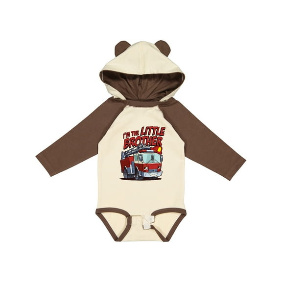 Inktastic Little Brother Fire Truck Boys Long Sleeve Baby Bodysuit