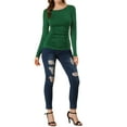 thumbnail image 3 of INSPIRE CHIC Women's Solid Round Neck Long Sleeve Ruched Stretchy Tops M Dark Green, 3 of 8
